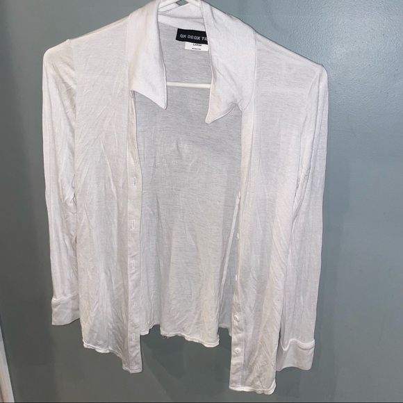 un deux trois  white button down collared cardigan L - Picture 1 of 3